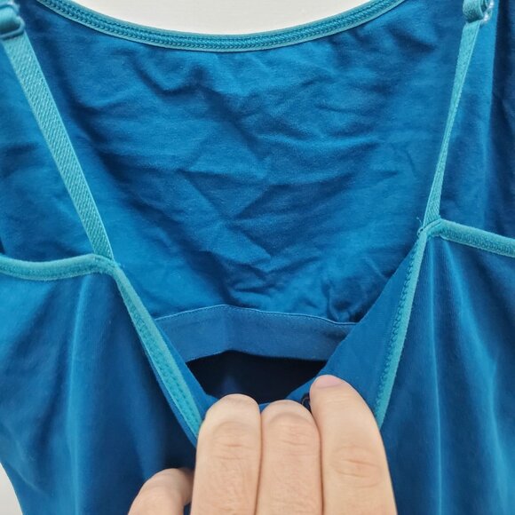 Express Women's Y2K Teal Built In Shelf Bra Bodycon‎ Mini Cami Slip Dress Size L - Picture 4 of 7